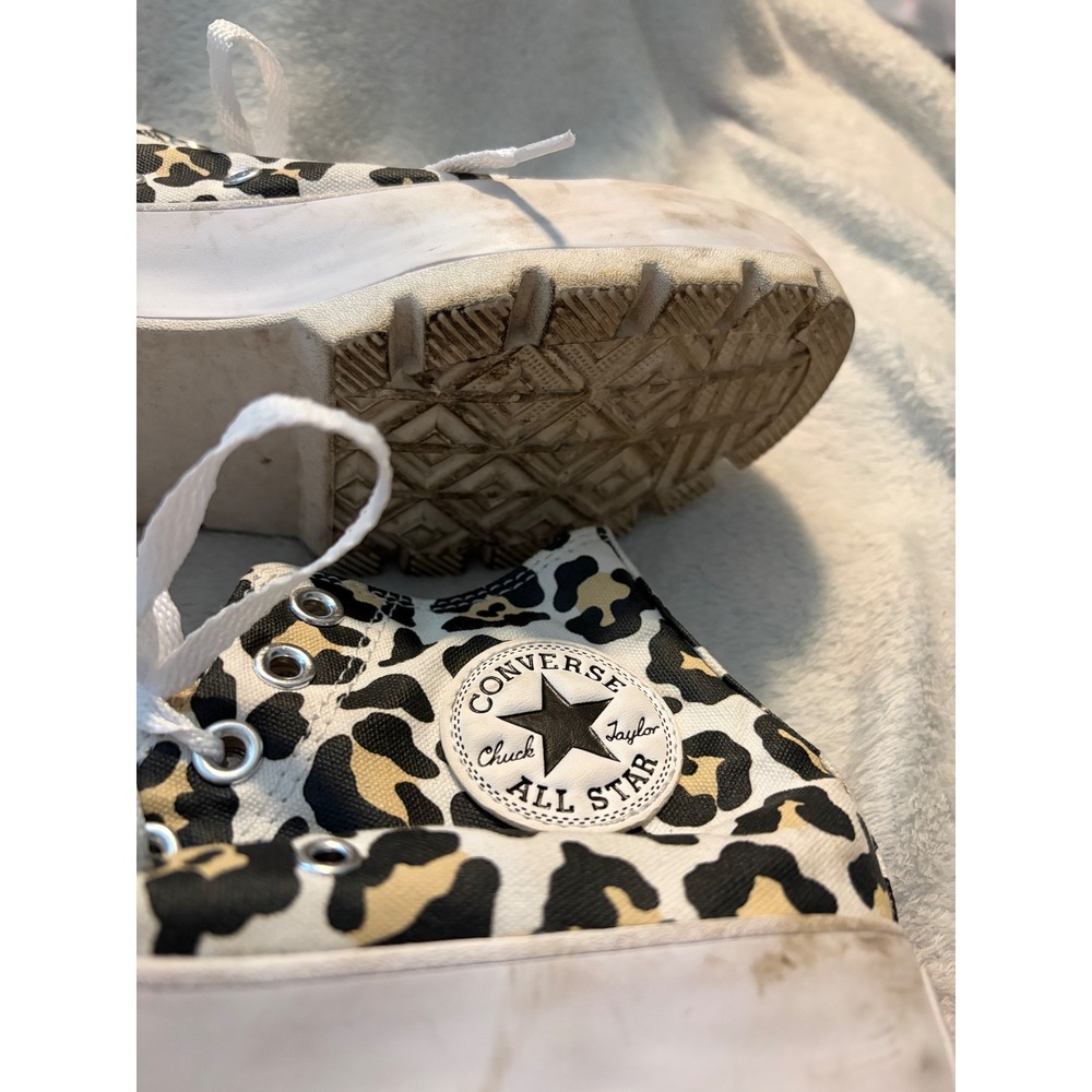 Converse Lugged High Top Leopard Print Sneakers Tan Black White Platform Size 8 - Picture 8 of 13